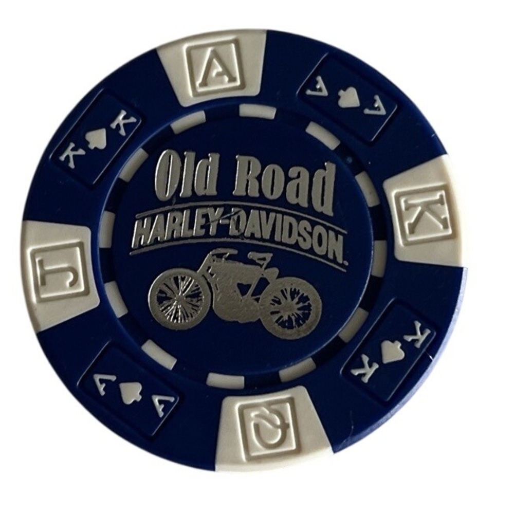 HARLEY DAVIDSON OLD‎ ROAD SANTA CLARITA CA DEALER CASINO POKER CHIP WHITE BLUE